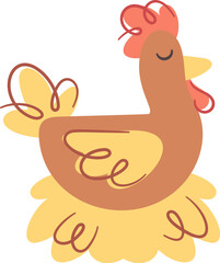 Hen hatching eggs in nest