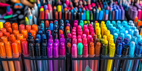 Variedade de canetas e marcadores em diferentes estilos