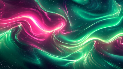 Fototapeta premium Vivid swirls of neon pink and green create a mesmerizing, cosmic dance.