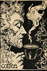 Vintage Coffee Art with Dreamy Steam Swirls