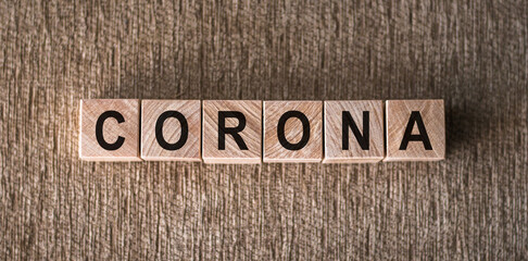 Corona Spelled in Scrabble Wood Blocks