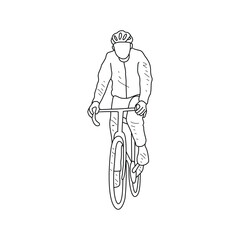 Sketch drawing of the people using bicycle for sports with white background. Land transportation design in simple sketch style. Black and white sport vehicle design concept vector illustration.