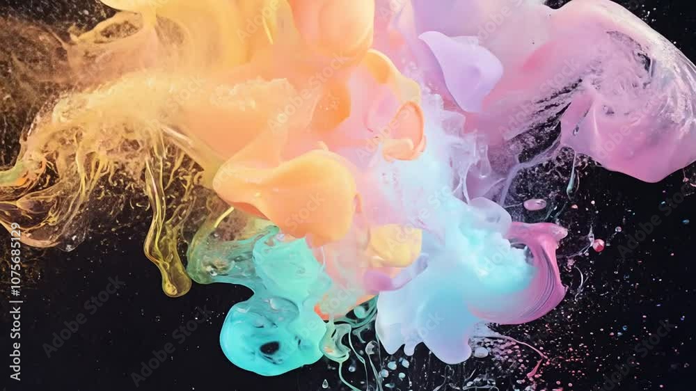 Poster vibrant splash of colored fluids creating abstract art in motion generative ai
