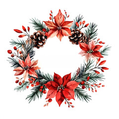 Fototapeta premium floral wreath christmas decoration watercolor on white