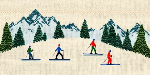 vintage ski sweater design on a beige hand-knitted background