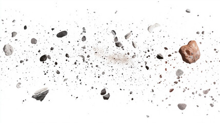 Fototapeta premium Tiny particles and debris floating in space, as if from a shattered object.