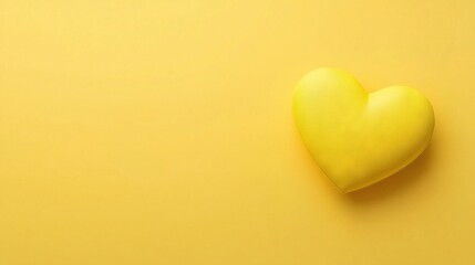 Obraz premium A yellow heart-shaped object rests atop a yellow background, casting a shadow to its left in the image
