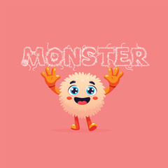 cute fluffy monster  isolated on pink background flat vector illustration