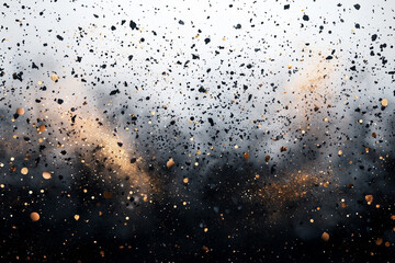explosion de poussière noire et doré, particules, sable, fond blanc, ressources graphique, taches