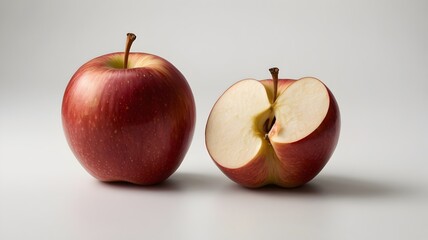 "An apple with one bite, clearly shown on a white background."

