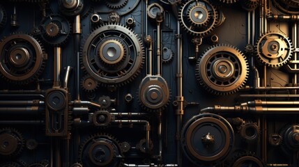 Fototapeta premium Futuristic industrial background. Modernity and innovation. Intricate geometric shapes and textures. Mechanical elements. Technological advancement. Depth and complexity