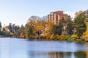 Fototapeta premium Autumn Scene in Victoria on Vancouver Island Waterfront