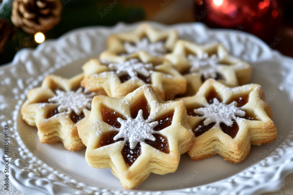 Wall mural Delicious selection of traditional Christmas cookies. Festive cookies and cookies in different shapes. Decorated Christmas cookies for Advent.