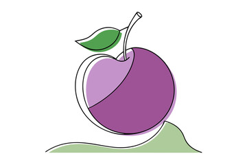 Line Art Vibrant Damson Fruit Vector Illustration with Sliced Detail