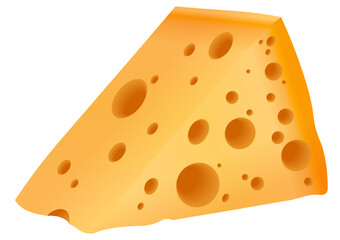 Slice of delicious appetizer cheese with hole realistic illustration