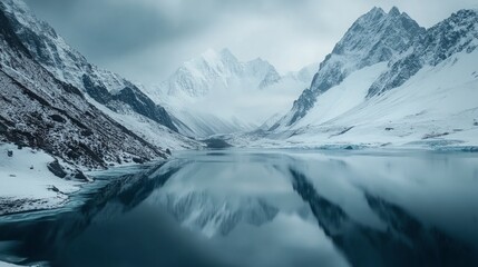 Majestic Himalayan Glacial Lakes, stunning high-altitude bodies of water surrounded by towering snow-capped mountains, showcasing the breathtaking beauty of nature's grandeur