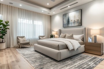 Interior of a bedroom in a modern style. 3D render, Ai Generated
