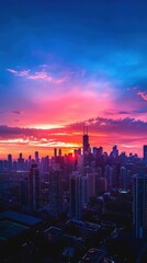 Fototapeta premium Silhouetted Cityscape - Iconic Skyline at Sunset