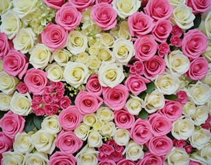 Vintage Floral Wall Background with Artificial Roses in Romantic Colors