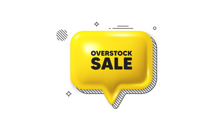 3d speech bubble icon. Overstock sale tag. Special offer price sign. Advertising discounts symbol. Overstock sale chat talk message. Speech bubble banner. Yellow text balloon. Vector