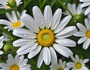 Fototapeta premium Elegant Close-Up of a White Daisy Petal with Fresh Water Droplets