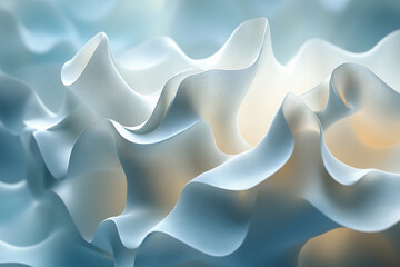Fototapeta premium Abstract layers of soft, flowing textures in pale blue hues illuminated by gentle light, creating a serene and tranquil atmosphere