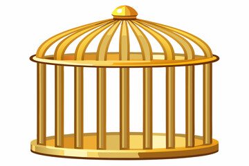 Empty golden cage isolated over white background