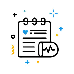 Health activity log with heart and medication icon on white background, minimalistic design, copy space