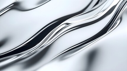 Obraz premium Flowing metallic silver lines with soft reflections on light background. Abstract digital art style with smooth, fluid texture. Modern and minimalist concept for backgrounds.