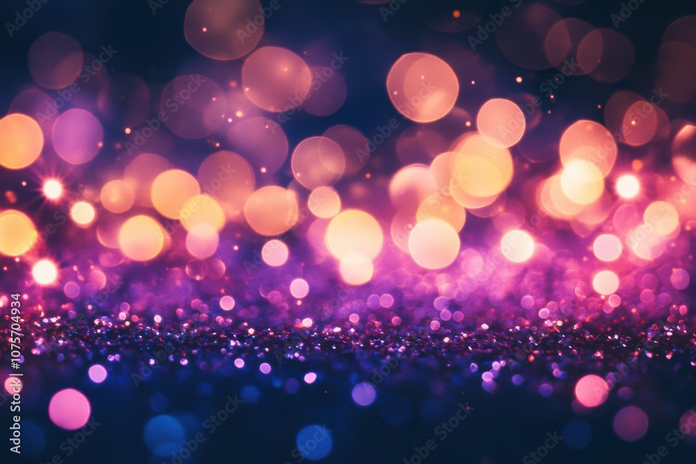 Poster a background of sparkling purple and pink glitter with bokeh lights, creating an enchanting atmosphe