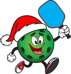 Pickleball Green Ball with Santa Hat Running