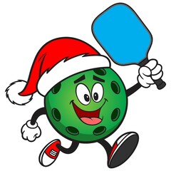 Pickleball Green Ball with Santa Hat Running