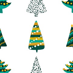 Christmas tree seamless new year pattern for wrapping paper and fabrics