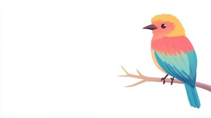 Colorful Bird on Branch &ndash; Vibrant and Playful Illustration Perfect for Nature and Animal Themes in Print and Digital Media