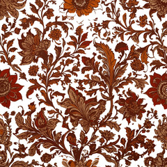 Indian Kalamkari Floral Art with Earthy Tones of Brown and Blue, Isolated for Elegant Product Banners and Marketing Design