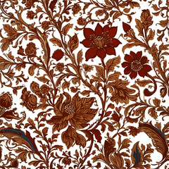 Decorative Floral Kalamkari Motif in Warm Earthy Colors, Perfect for Product Banners, Covers, and Cultural Marketing Designs
