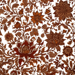 Intricate Kalamkari Floral Pattern in Rich Tones, Perfect for Textiles, Marketing, and Decorative Product Use