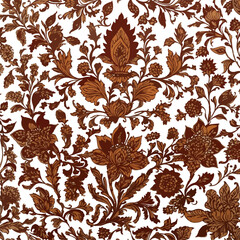Elegant Kalamkari Floral Art in Earthy Colors Isolated for Product Banners, Cover Art, and Transparent Background Applications