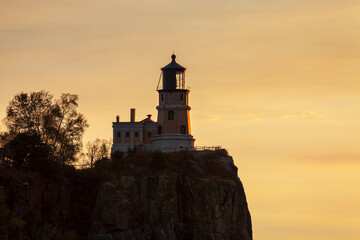 Split Rock lighthouse close up on the north shore of Lake Superior at dawn
