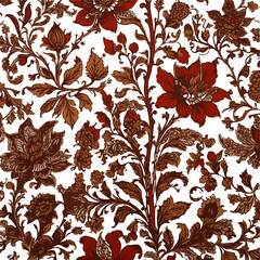 Detailed Kalamkari Floral Motif in Earthy Tones, Perfect for Transparent Background Designs, Textiles, and Product Art