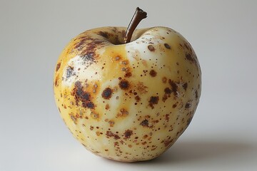A brown apple with a brown spot on it