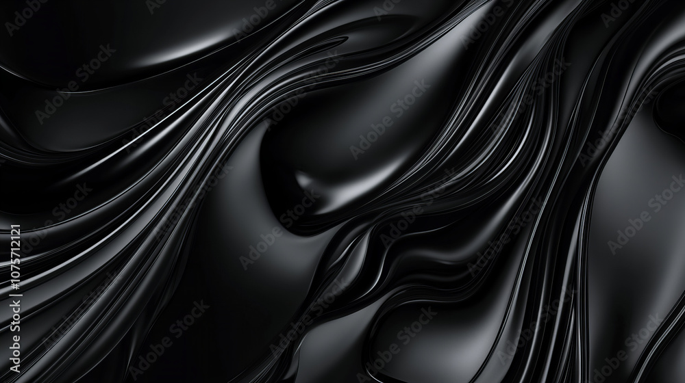 Wall mural luxurious black fluid texture with flowing curves, creating an elegant and dynamic appearance, ideal
