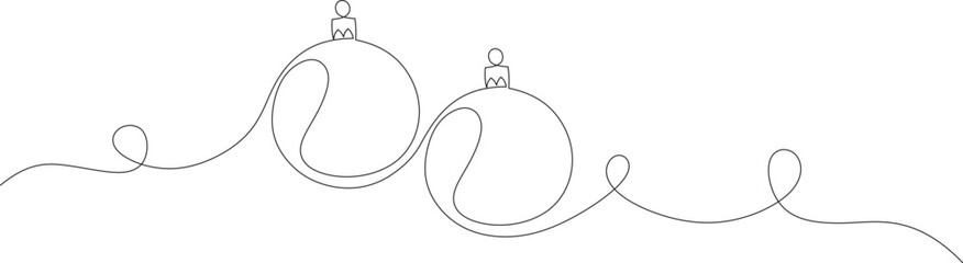 One continuous line drawing of Christmas balls. festive design element for winter xmas concept in simple linear style. Greeting card vector illustration