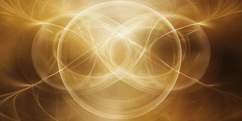 An abstract representation of quantum physics showcasing entanglement through interlocking circles and dynamic lines, illustrating the infinite connections and complexity of the universe