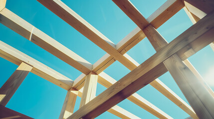 Fototapeta premium Une structure en bois contre un ciel bleu clair.