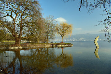 Villette-park on the shore of lake Zug in the spring. Town of Cham, canton of Zug, Switzerland, Europe.