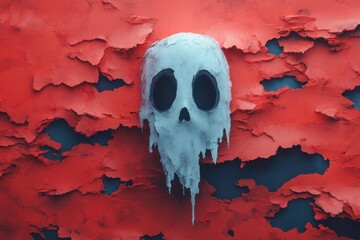 White skull hanging from a red wall