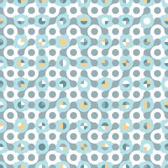 Colourful seamless vector pattern with tiled shapes, circles and semicircles. Modern geometric illustration for prints, wallpaper, home decor, fashion fabrics and stationery.