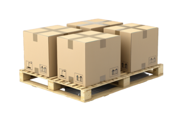Cardboard boxes on a wooden pallet on transparent Transparent background 