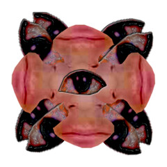 Eye, lips and nose shape 3d abstract floral pattern artistic creation transparent png design, great for decoration, textile and fabric, valentine, halloween, website and print purposes